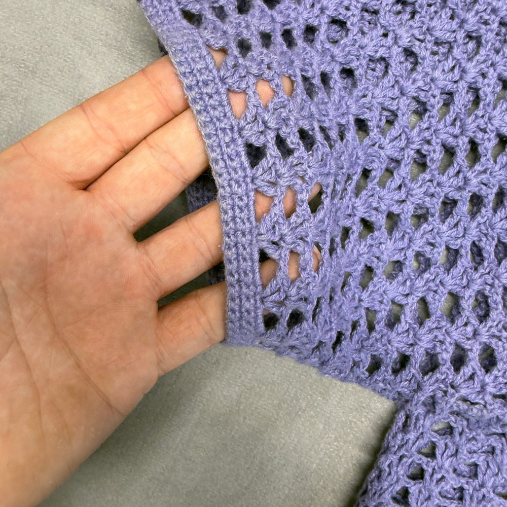 Handmade Y2K Crochet Cardigan Women Medium Purple Short Sleeve Boho Knit V-Neck - Picture 4 of 9